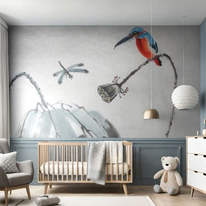 Papier Peint Photo Premium Canvas - La vie du champ - Abstraction, Oiseau, Fleur - 500x350 cm