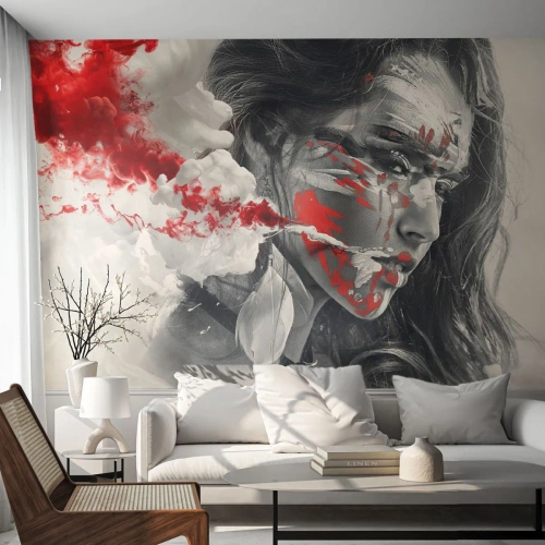 Papier Peint Photo Premium Sand - Portrait d'une femme avec des touches artistiques de peinture - 100x70cm - Dans les fumées de l'absurde - Décoration murale moderne pour le salon et la chambre ARTTOR