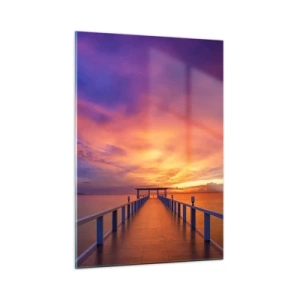 Impression sur verre - Image sur verre - La jetée avec le coucher de soleil en toile de fond - 50x70cm - Sans fin - Décoration murale moderne pour le salon et la chambre ARTTOR