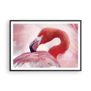Affiche dans un cadre noir - Poster - Un flamant rose aux tons roses sur fond clair - 100x70cm - Beauté des oiseaux - Décoration murale moderne pour le salon et la chambre ARTTOR