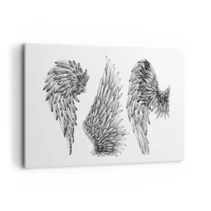 Impression sur toile - Image sur toile - Trois croquis d'ailes en noir et blanc dans un style minimaliste. - 100x70cm - Et tu peux devenir un ange - Décoration murale moderne pour le salon et la chambre ARTTOR