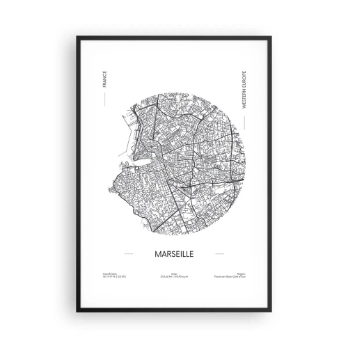 Affiche dans un cadre noir - Poster - Anatomie de Marseille - 70x100 cm