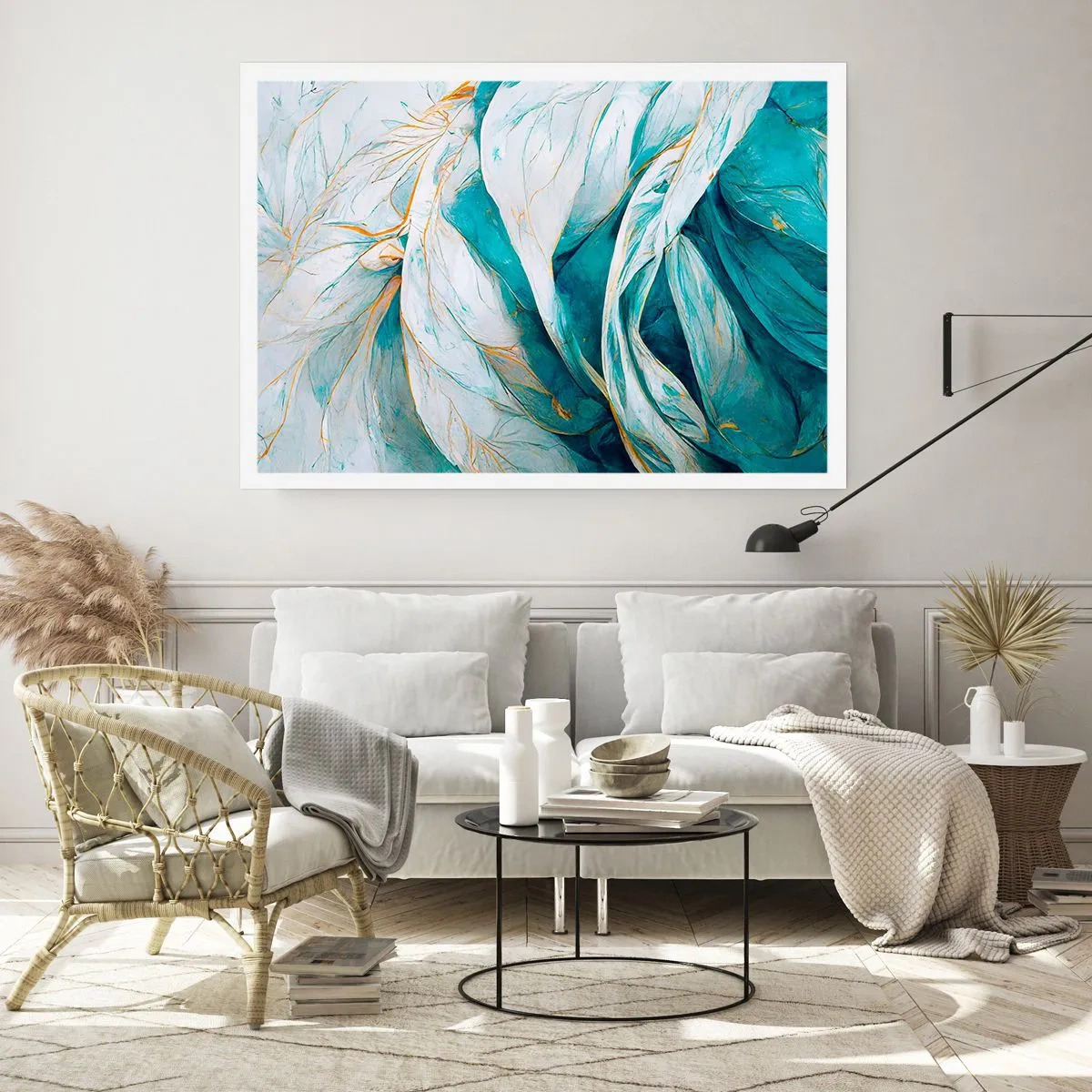 Affiche - Poster - Abstraction bleue avec un motif doré - 91x61 cm