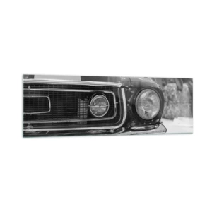 Impression sur verre - Image sur verre - Capot de voiture classique noir et blanc - 160x50cm - Conduire dur - Décoration murale moderne pour le salon et la chambre ARTTOR