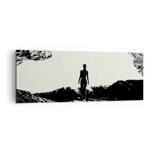 Impression sur toile - Image sur toile - Silhouette noire et blanche d'une femme dans une grotte contre le ciel - 140x50cm - Nouveau look - Décoration murale moderne pour le salon et la chambre ARTTOR