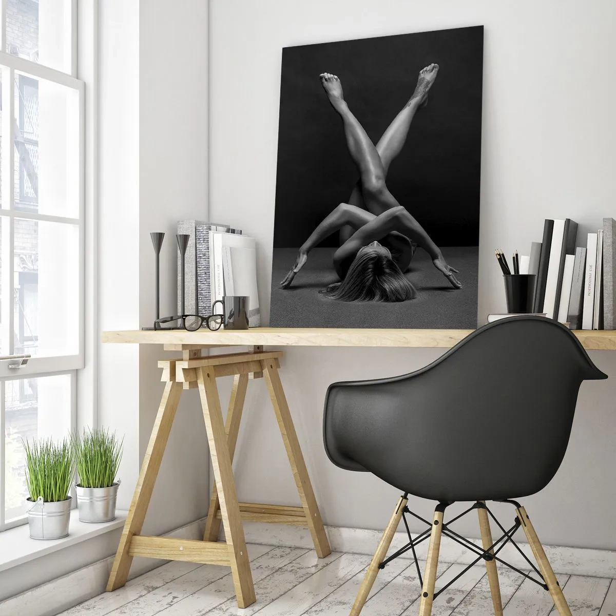 Impression sur verre - Image sur verre - Une vision artistique d'une femme en noir et blanc - 70x100cm - Géométrie de la nudité - Décoration murale moderne pour le salon et la chambre ARTTOR