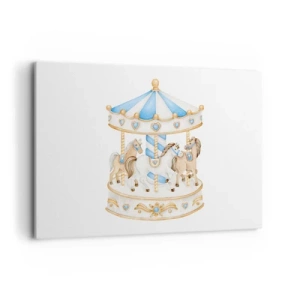 Impression sur toile - Image sur toile - Un carrousel aux couleurs pastel sur fond blanc - 120x80cm - Douce enfance - Décoration murale moderne pour le salon et la chambre ARTTOR