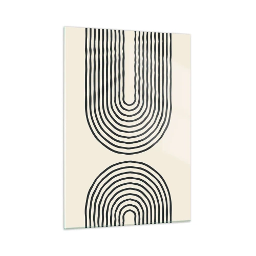 Impression sur verre - Image sur verre - Une peinture abstraite en noir et blanc représentant des lignes en forme d'arc. - 50x70cm - Dans un instant... - Décoration murale moderne pour le salon et la chambre ARTTOR