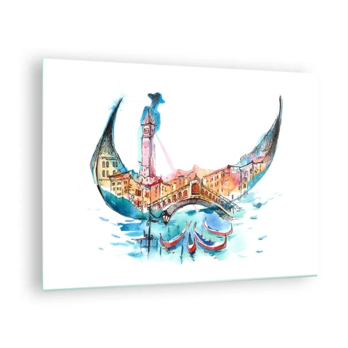 Impression sur verre - Image sur verre - Panorama aquarelle de Venise sous la forme d'un masque - 70x50cm - Nous naviguons à travers la ville - Décoration murale moderne pour le salon et la chambre ARTTOR
