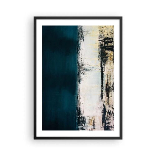 Affiche dans un cadre noir - Poster - Composition abstraite dans les tons bleu marine et beige - 50x70cm - Composition horizontale - Décoration murale moderne pour le salon et la chambre ARTTOR