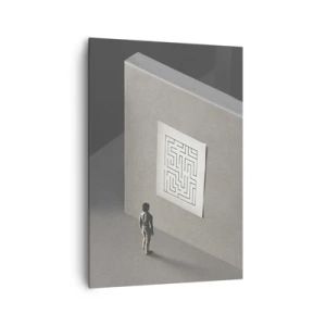 Impression sur toile - Image sur toile - Une figure dans un labyrinthe regardant une carte suspendue - 70x100cm - Mais où suis-je? - Décoration murale moderne pour le salon et la chambre ARTTOR