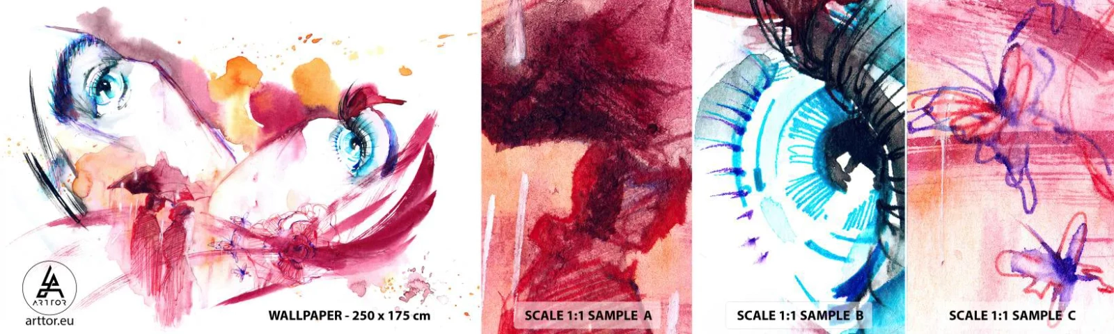 Échantillon de Papier Peint Autocollant Deluxe Sticker - Le monde prospère dans la proximité - Abstraction, Visage de femme, Yeux féminins - 100x30 cm