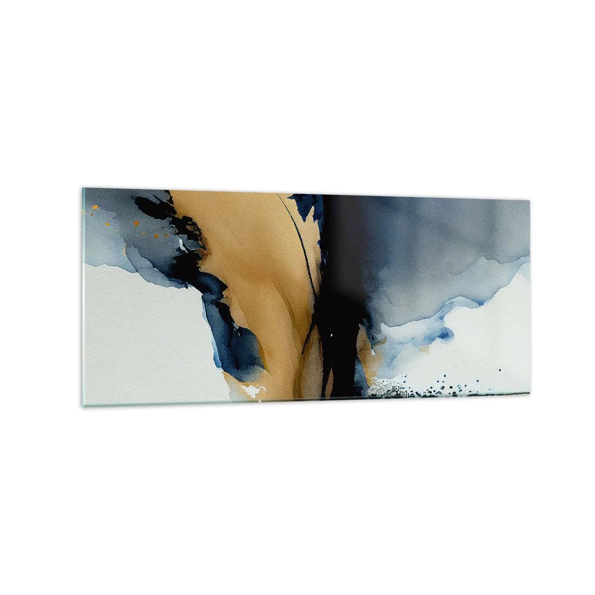 Impression sur verre - Image sur verre - Une composition abstraite dans les tons bleu marine et or - 120x50cm - Derrière le rideau - Décoration murale moderne pour le salon et la chambre ARTTOR