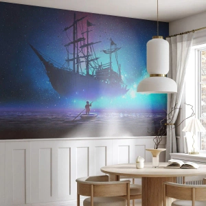 Papier Peint Photo Standard Eco - Un navire magique flottant au-dessus de l'eau - 100x70cm - A la rencontre du mythe de la mer - Décoration murale moderne pour le salon et la chambre ARTTOR