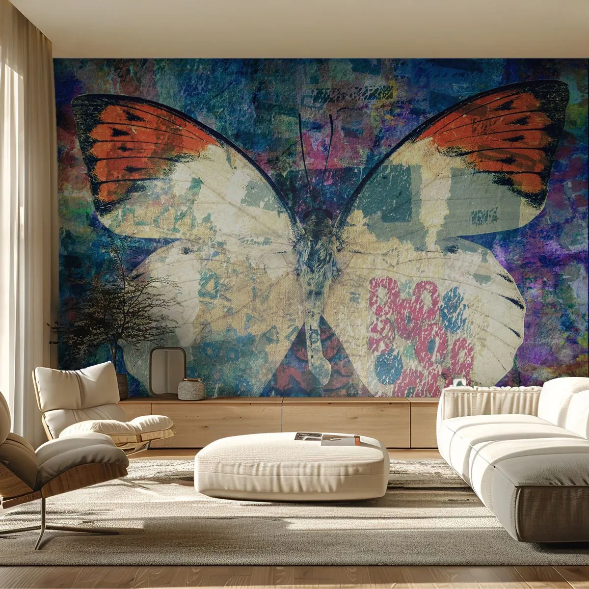 Papier Peint Photo Premium Sand - Papillon dans un style artistique et abstrait - 100x70cm - Fragilité subtile - Décoration murale moderne pour le salon et la chambre ARTTOR
