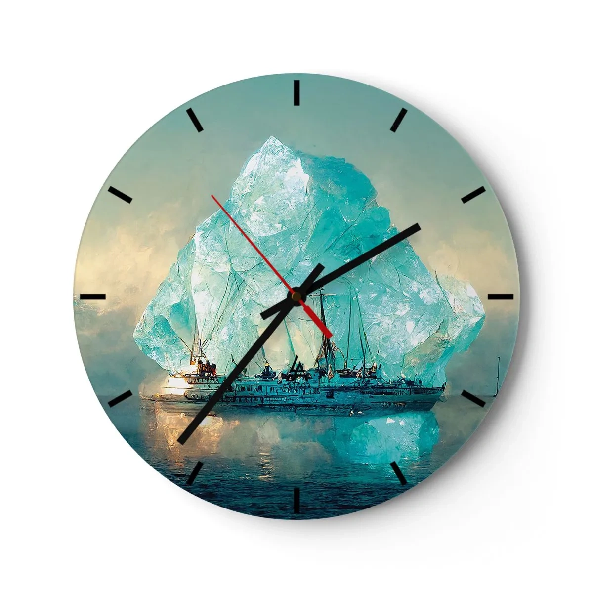 Horloge murale - Pendule murale - Un navire parmi des icebergs bleus contre le ciel - 30x30cm - Diamant arctique - Décoration murale moderne pour le salon, la cuisine et la chambre ARTTOR