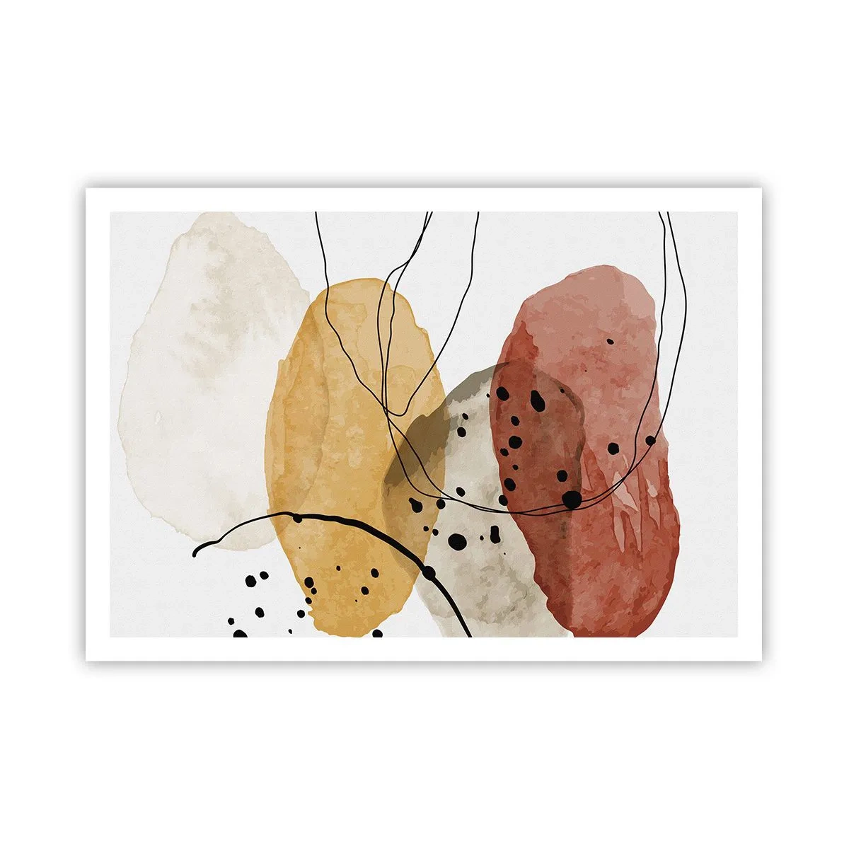Affiche - Poster - Taches abstraites dans les tons beige, jaune et rouge - 100x70cm - Léger et transparent comme l'air - Décoration murale moderne pour le salon et la chambre ARTTOR