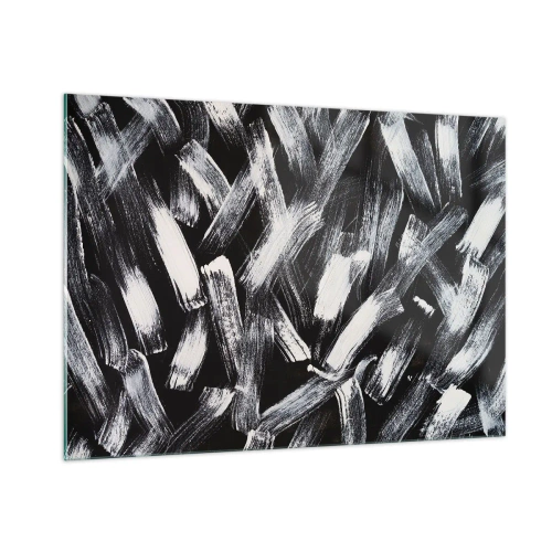Impression sur verre - Image sur verre - Abstraction en noir et blanc de coups de pinceau sur un fond sombre - 100x70cm - L'abstraction dans l'esprit industriel - Décoration murale moderne pour le salon et la chambre ARTTOR