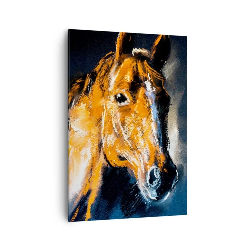 Impression sur toile - Image sur toile - Portrait d'un cheval dans un style pictural dynamique - 70x100cm - Et alors, tu y vas ? - Décoration murale moderne pour le salon et la chambre ARTTOR