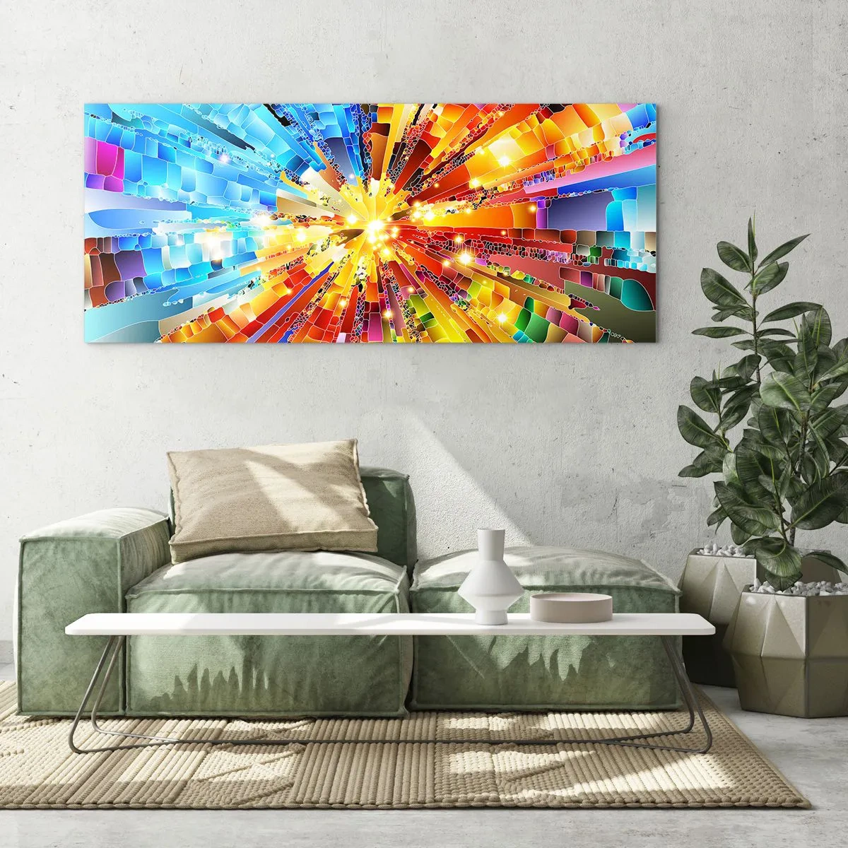 Impression sur verre - Image sur verre - Une explosion dynamique de couleurs et de lumière - 120x50cm - In medias res - Décoration murale moderne pour le salon et la chambre ARTTOR