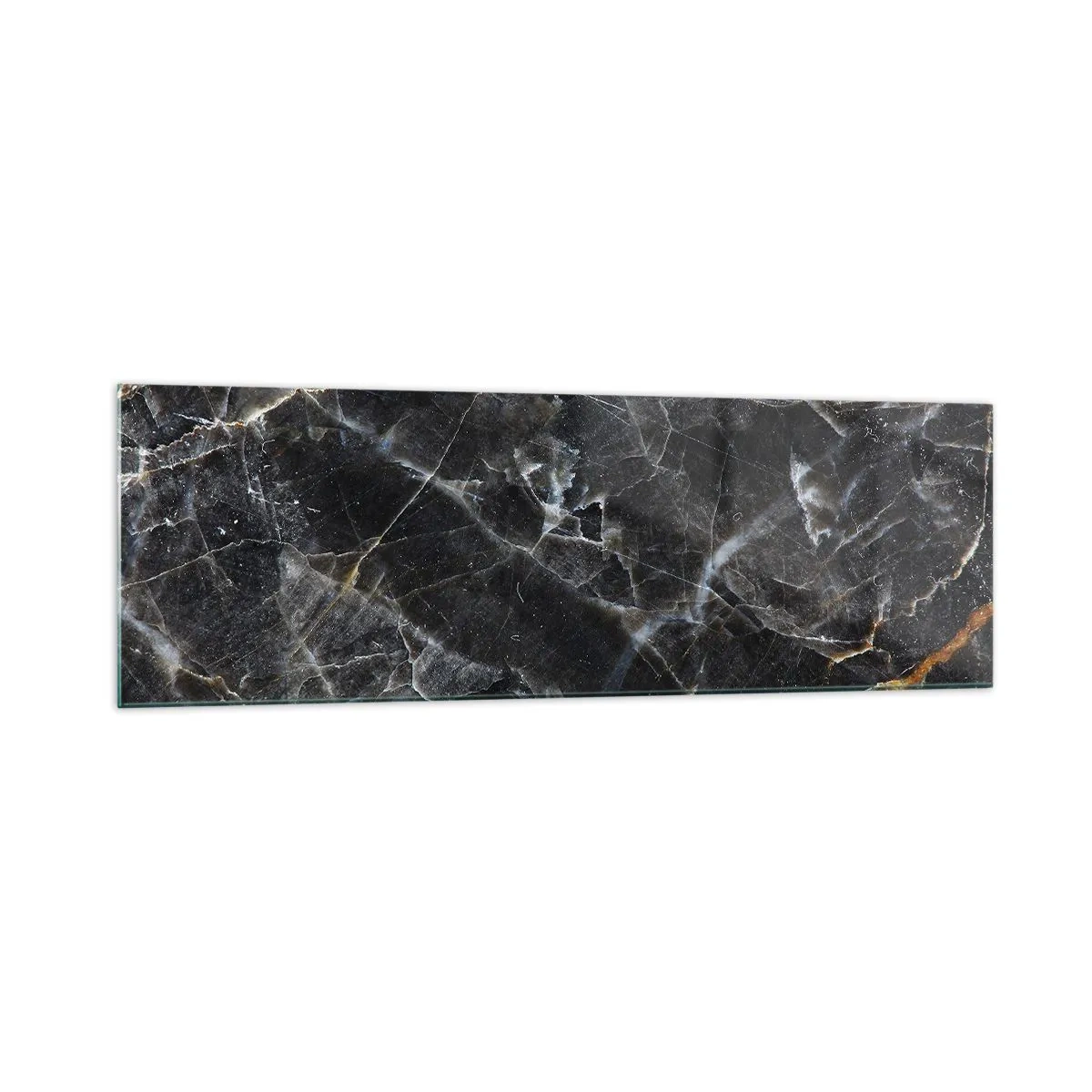 Impression sur verre - Image sur verre - Détails noirs et dorés de la surface en marbre - 160x50cm - La vie intérieure de la pierre - Décoration murale moderne pour le salon et la chambre ARTTOR