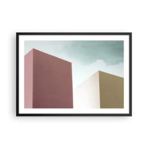 Affiche dans un cadre noir - Poster - Architecture minimaliste avec des blocs pastel et du ciel - 70x50cm - La géométrie d'un été ensoleillé - Décoration murale moderne pour le salon et la chambre ARTTOR