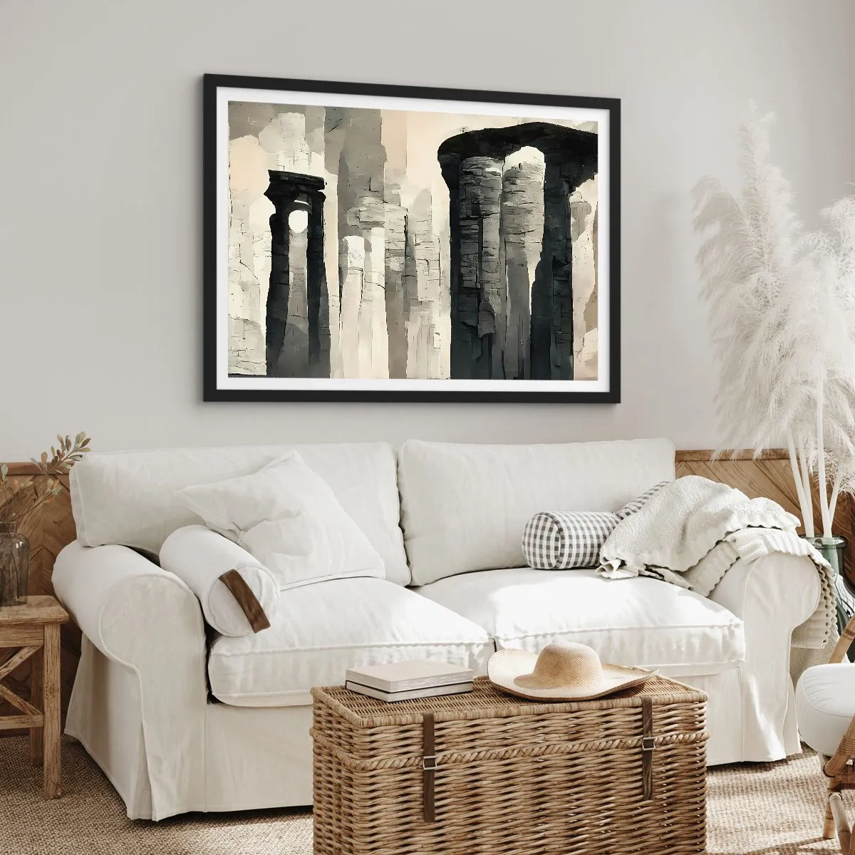 Affiche dans un cadre noir - Poster - Colonnes historiques dans un cadre monochrome atmosphérique - 70x50cm - La majesté de l'Antiquité - Décoration murale moderne pour le salon et la chambre ARTTOR