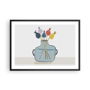 Affiche dans un cadre noir - Poster - Fleurs séchées colorées dans un vase sur fond blanc - 70x50cm - Comme s'il avait semé des graines de pavot - Décoration murale moderne pour le salon et la chambre ARTTOR