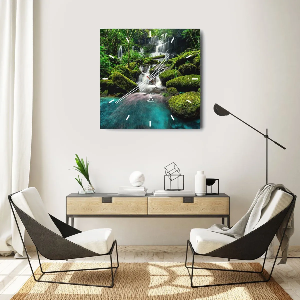 Horloge murale - Pendule murale - Turquoise, saphirs et argent liquide - 40x40 cm