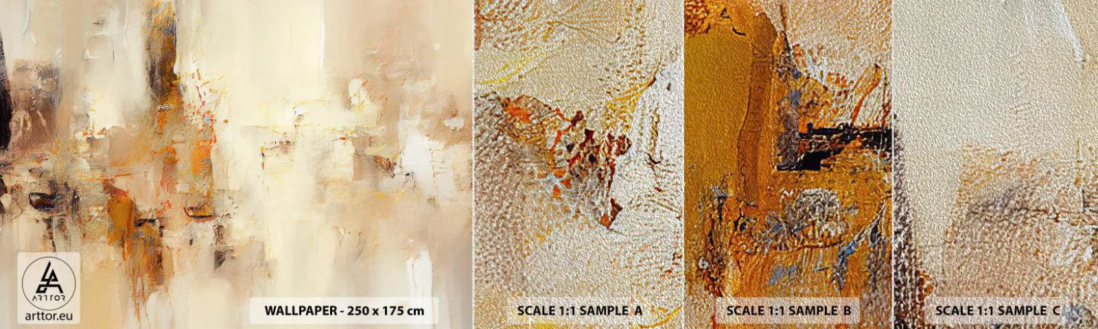 Échantillon de Papier Peint Premium Sand - Âme de l'ambre - Abstraction, Morceau, Minimalisme - 100x30 cm