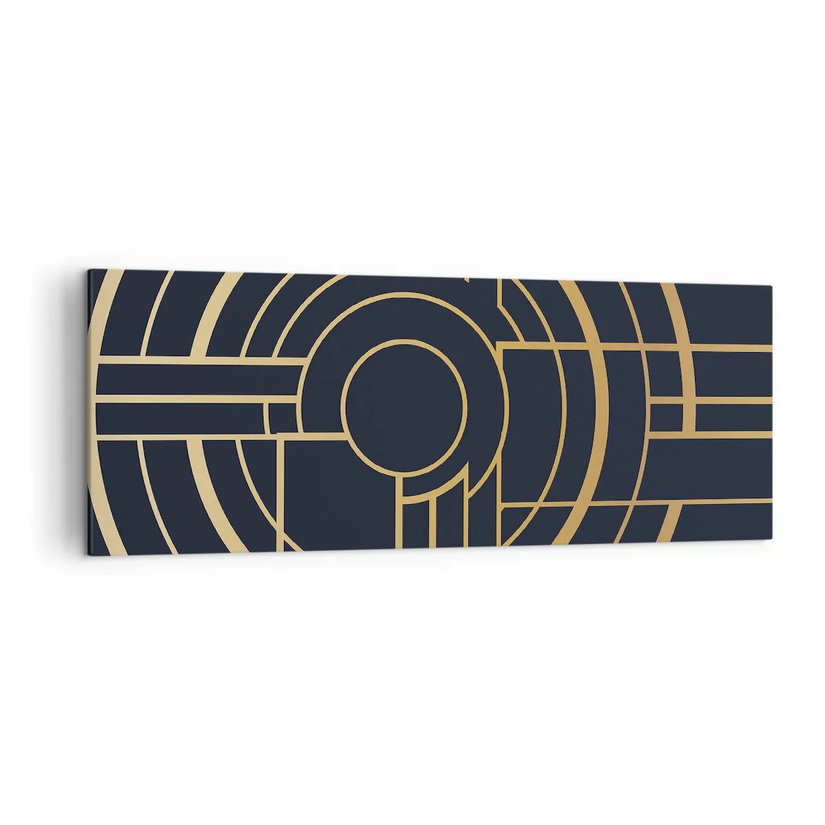 Impression sur toile - Image sur toile - Motif géométrique avec des lignes dorées - 140x50cm - Rotation des éléments - Décoration murale moderne pour le salon et la chambre ARTTOR