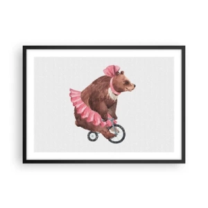 Affiche dans un cadre noir - Poster - Un ours en peluche dans une jupe rose sur un vélo de style rétro - 70x50cm - Quel cirque ! - Décoration murale moderne pour le salon et la chambre ARTTOR