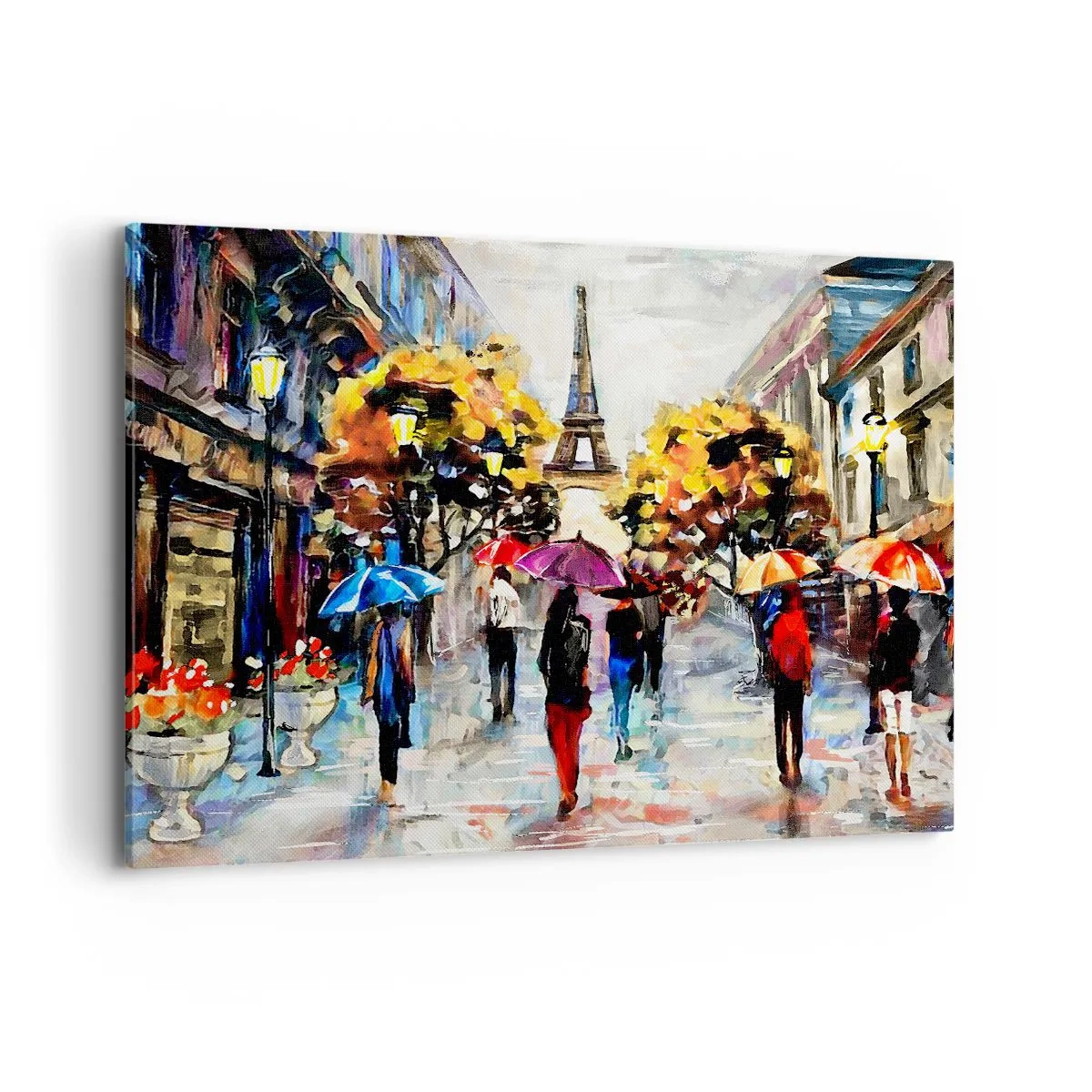 Impression sur toile - Image sur toile - Une promenade d'automne à Paris avec vue sur la Tour Eiffel - 120x80cm - Particulièrement beau en automne - Décoration murale moderne pour le salon et la chambre ARTTOR