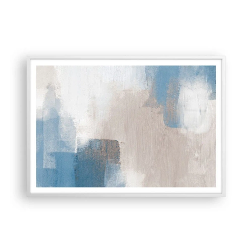 Affiche dans un cadre blanc - Poster - Abstraction rose derrière un rideau de bleu - 100x70 cm