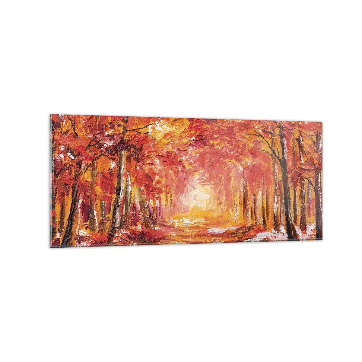 Impression sur verre - Image sur verre - Forêt d'automne aux tons cuivrés et dorés - 120x50cm - Forêt de cuivre - Décoration murale moderne pour le salon et la chambre ARTTOR