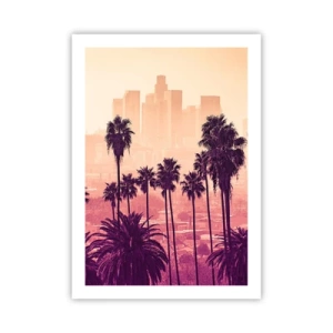 Affiche - Poster - Palmiers sur fond de ville au soleil couchant - 50x70cm - Paysage californien - Décoration murale moderne pour le salon et la chambre ARTTOR