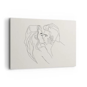 Impression sur toile - Image sur toile - Une illustration minimaliste d'un couple dans une étreinte amoureuse - 100x70cm - Enlacé de sentiment - Décoration murale moderne pour le salon et la chambre ARTTOR