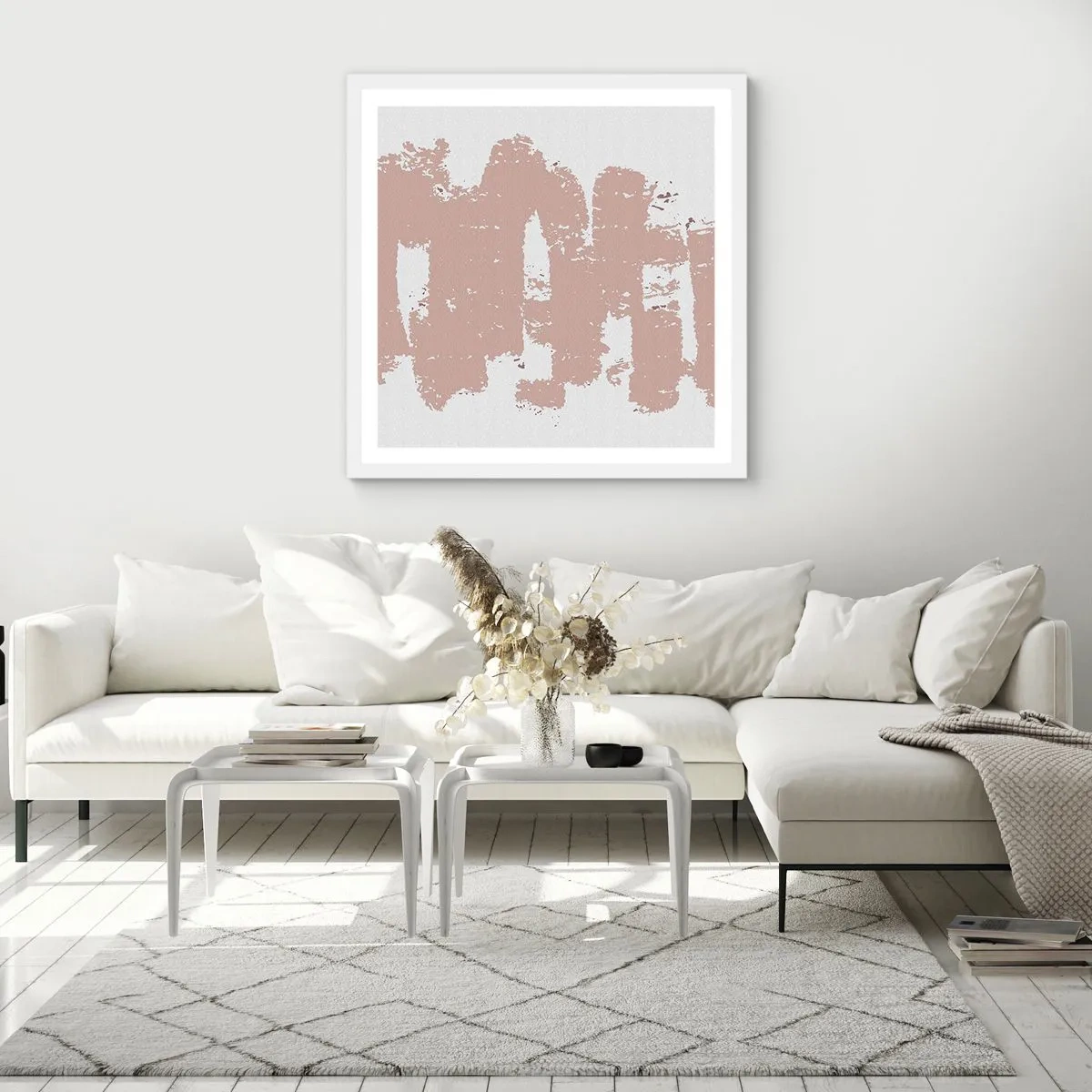 Affiche dans un cadre blanc - Poster - Abstraction en rose tendre - 60x60 cm