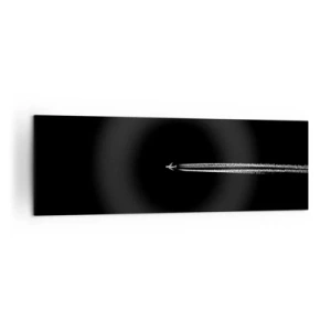 Impression sur toile - Image sur toile - Un avion à réaction avec une traînée de condensation visible sur fond noir - 160x50cm - Dans une autre dimension - Décoration murale moderne pour le salon et la chambre ARTTOR