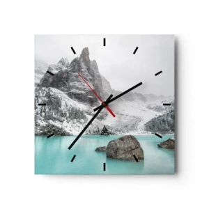 Horloge murale - Pendule murale - Un paysage de montagne avec un lac entouré de sommets enneigés - 30x30cm - Sur ses gardes - Décoration murale moderne pour le salon et la chambre ARTTOR