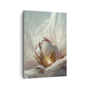 Impression sur toile - Image sur toile - Une fleur blanche délicate avec de subtils accents dorés - 50x70cm - Il fleurit une fois tous les cent ans - Décoration murale moderne pour le salon et la chambre ARTTOR