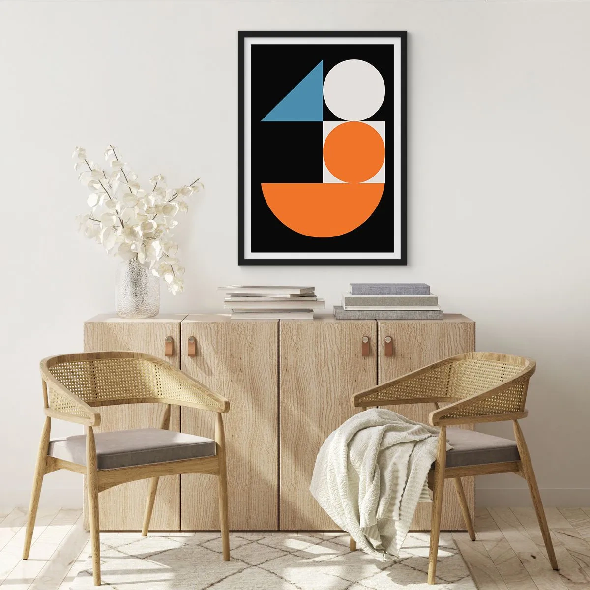 Affiche dans un cadre noir - Poster - Motif géométrique moderne avec des cercles, des triangles et des demi-cercles - 50x70cm - Rangement de figures - Décoration murale moderne pour le salon et la chambre ARTTOR