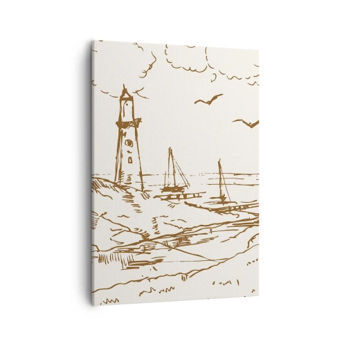 Impression sur toile - Image sur toile - Croquis d'un phare surplombant la mer - 50x70cm - Esquisse de souvenirs d'été - Décoration murale moderne pour le salon et la chambre ARTTOR