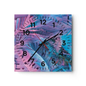 Horloge murale - Pendule murale - Les tropiques en rose et bleu - 30x30 cm