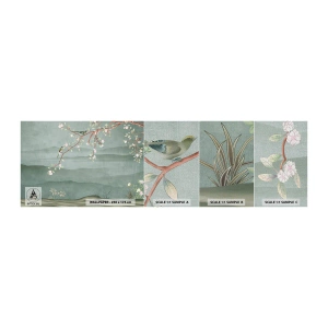 Échantillon de Papier Peint Premium Canvas - Printemps oh c'est toi - Pastel, Des oiseaux, Fleurs - 100x30 cm