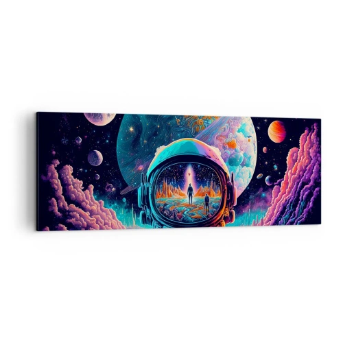 Impression sur toile - Image sur toile - Astronaute dans l'espace avec un paysage planétaire coloré - 140x50cm - Les philosophes n'en ont pas rêvé - Décoration murale moderne pour le salon et la chambre ARTTOR