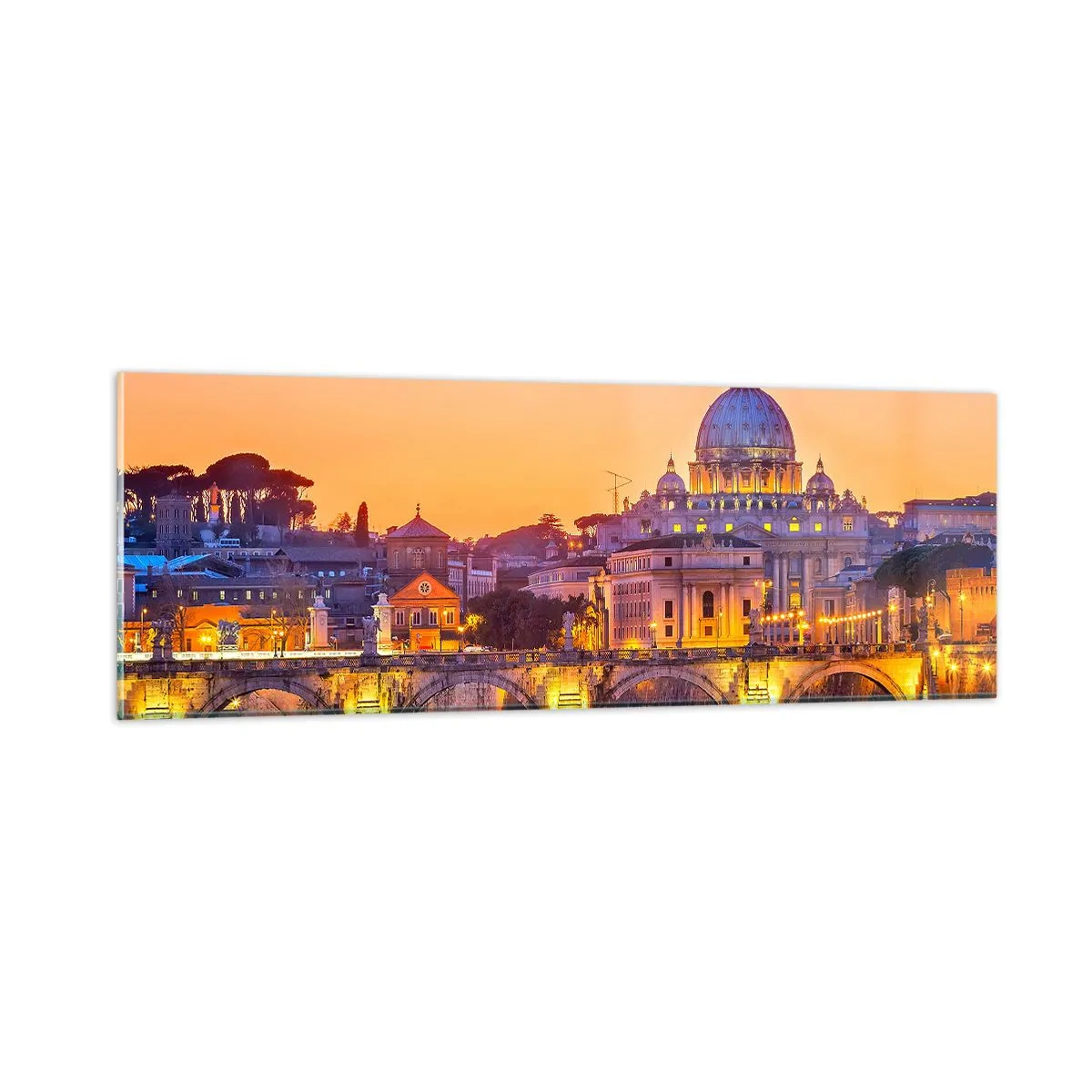 Impression sur verre - Image sur verre - Coucher de soleil sur la ville éternelle - 90x30 cm
