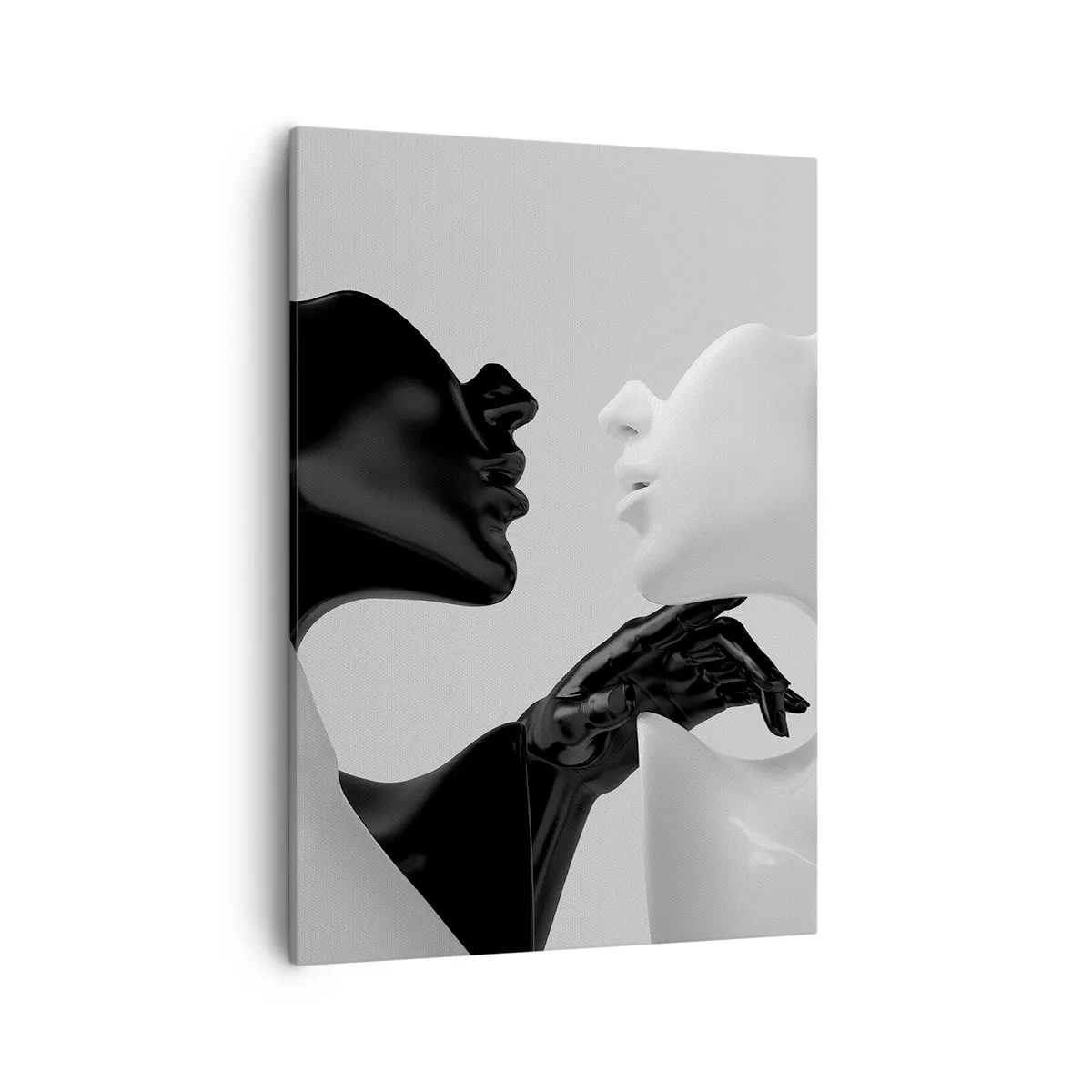 Impression sur toile - Image sur toile - Silhouettes noires et blanches en gros plan dynamique - 50x70cm - Attraction - désir - Décoration murale moderne pour le salon et la chambre ARTTOR