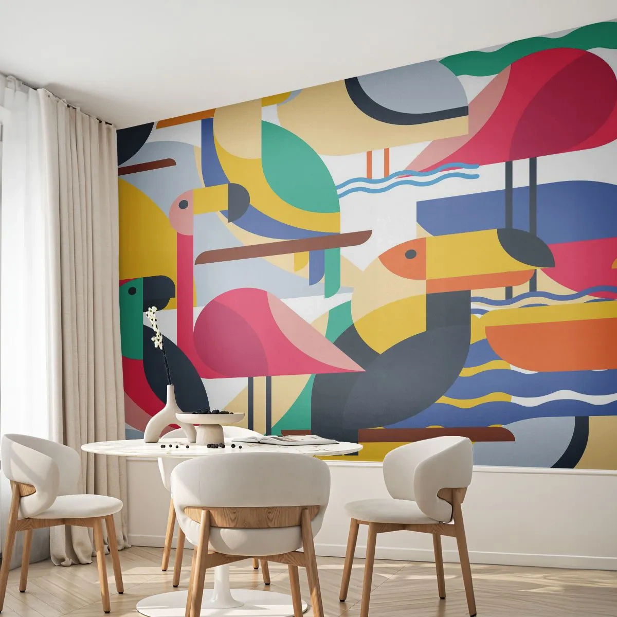 Papier Peint Autocollant Deluxe Sticker - Fête des oiseaux - Abstraction, Pélican, Morceau - 200x140 cm