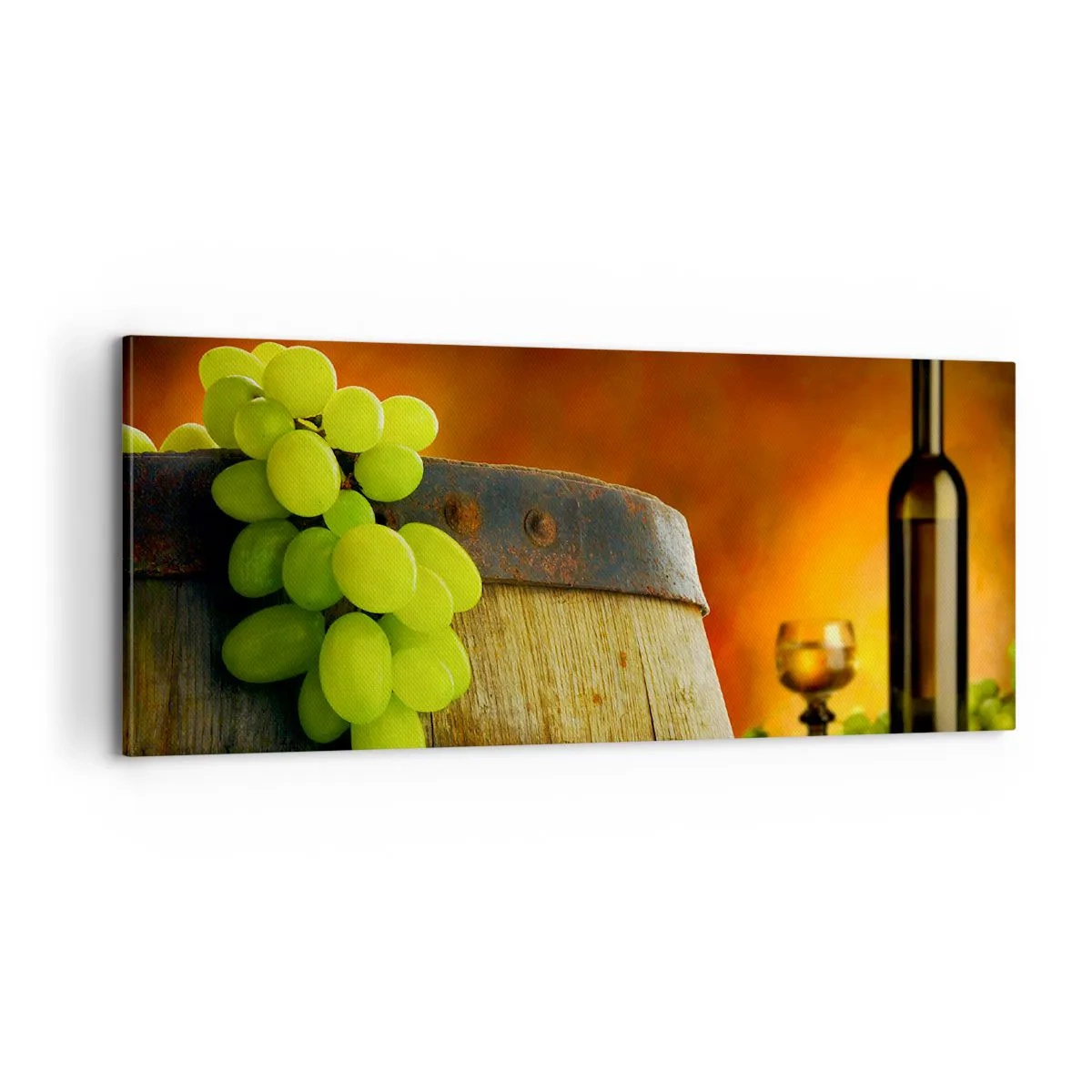 Impression sur toile - Image sur toile - Nature morte avec une bouteille de vin et une grappe de raisin - 100x40 cm